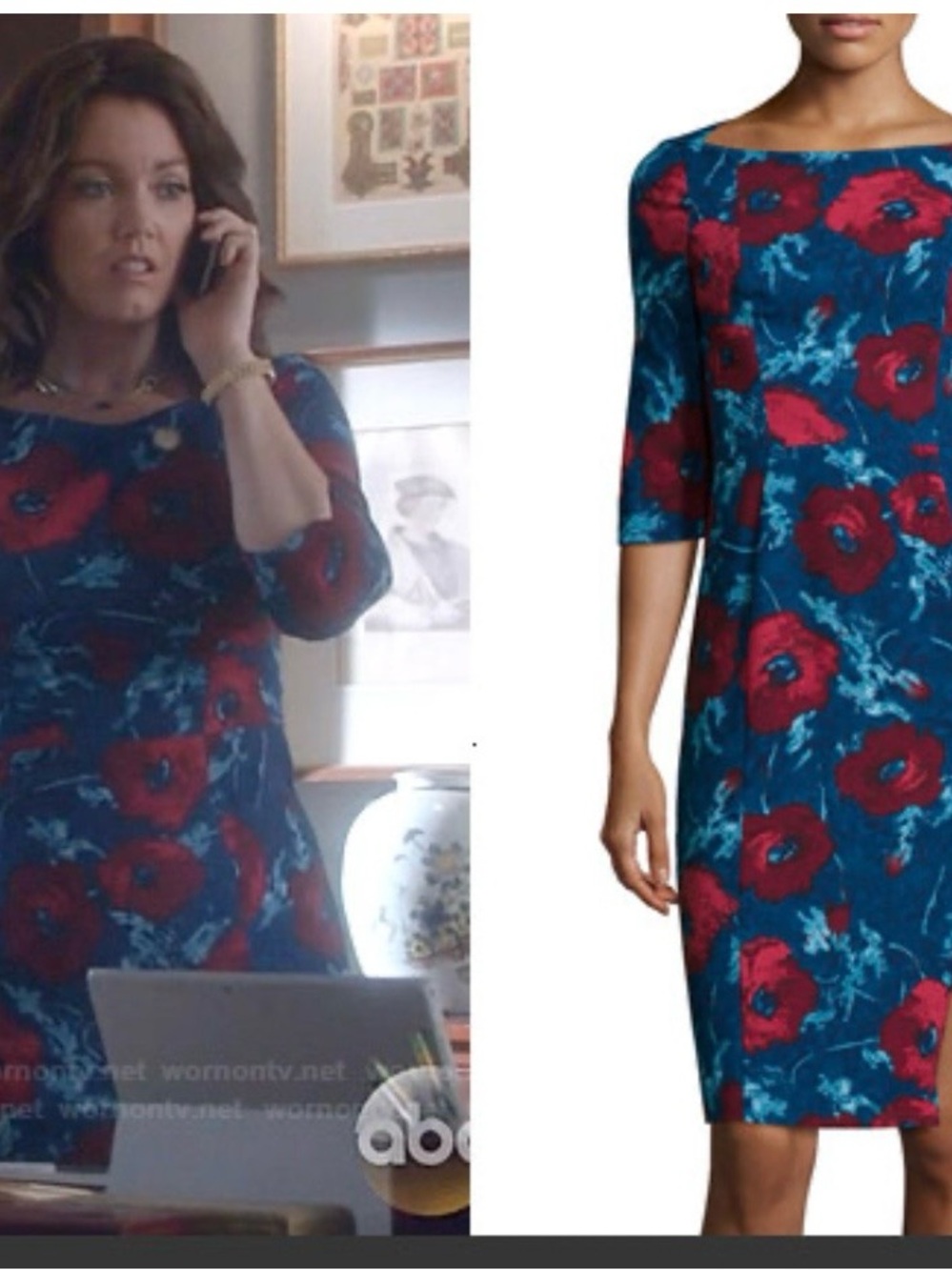 Black Halo Marissa Sheath Dress Size 4 Rococo Floral Blue Red As seen on Scandal